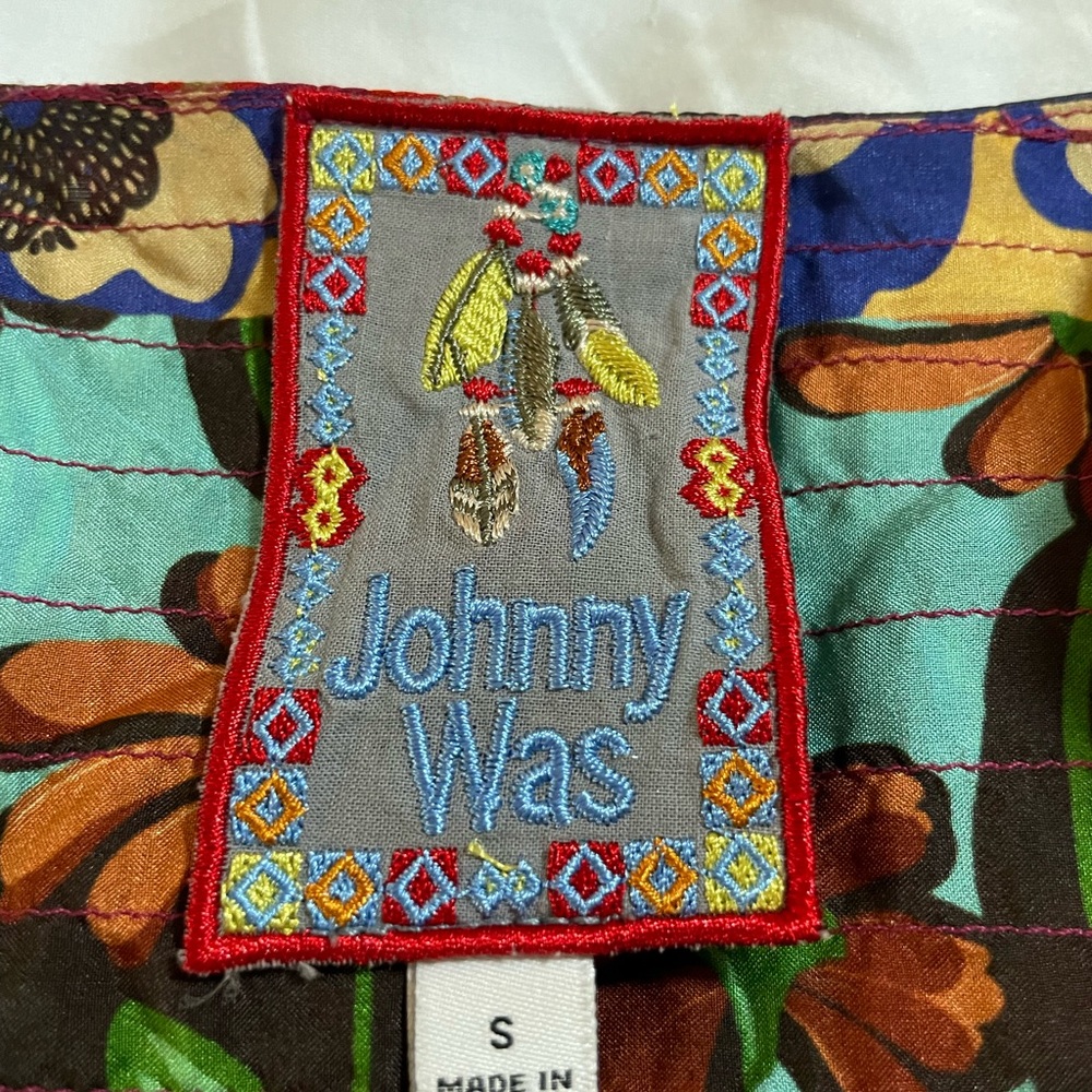 Johnny Was Promisino Robi SILK blouse Embroidery blue green floral V neck SMALL - Picture 13 of 16